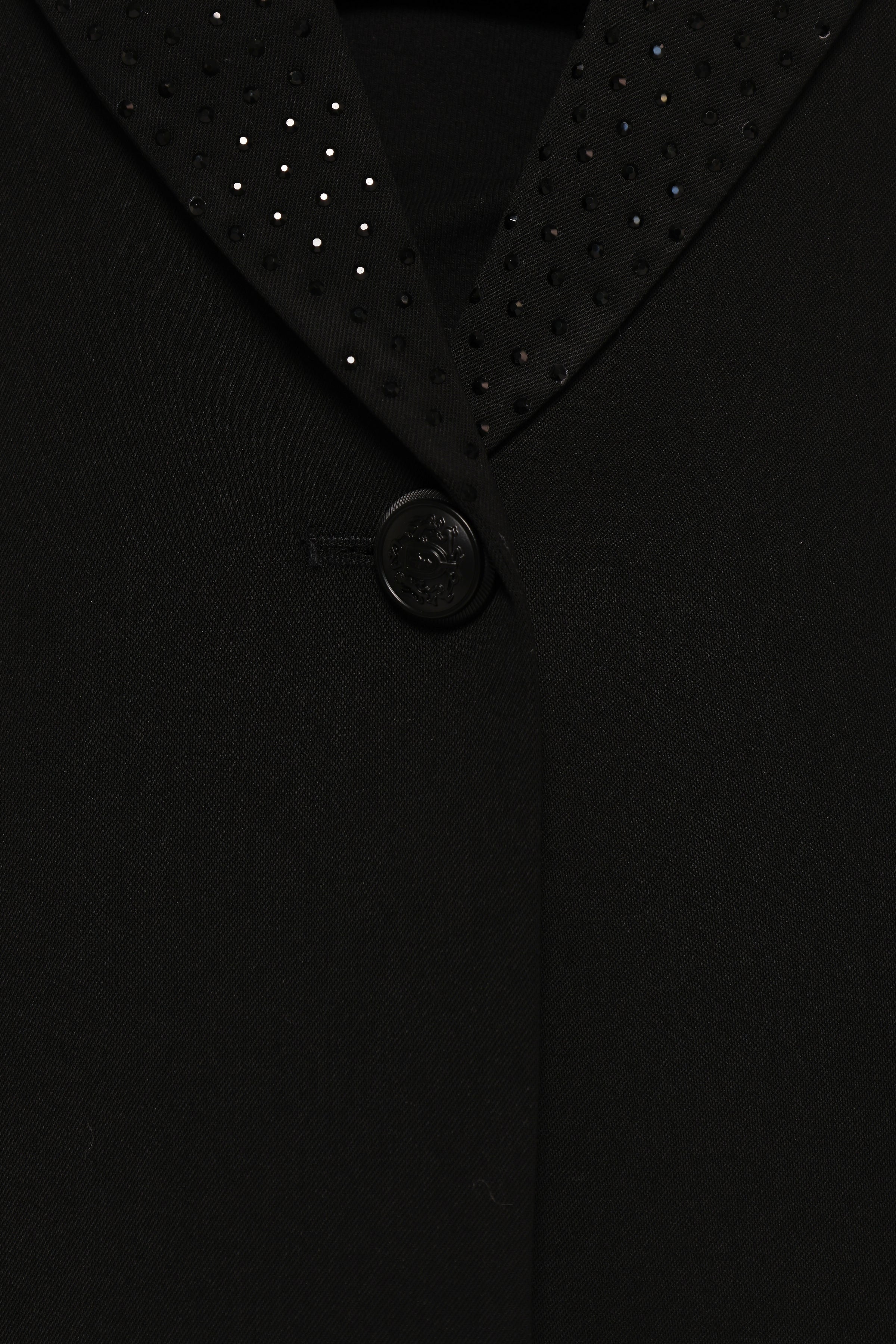 Luda Rhinestone Collar Single Button Blazer - Black