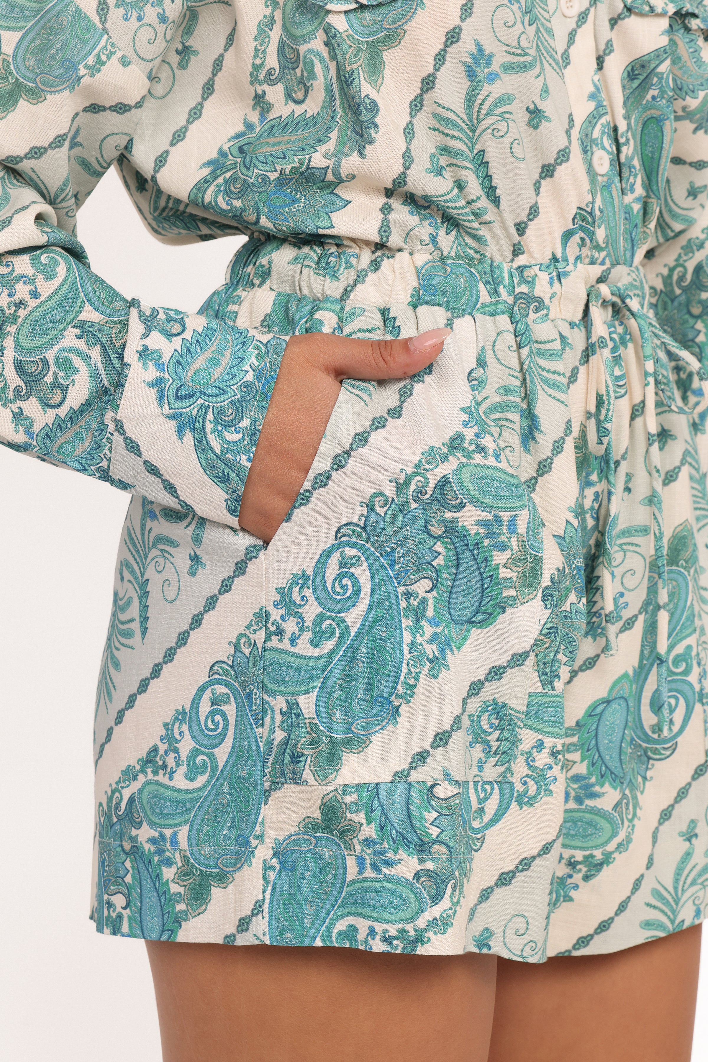 Macy Long Sleeve Playsuit - Aqua Paisley