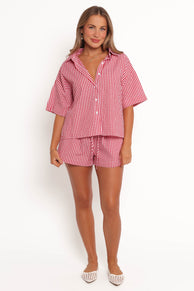 Maeo Short Sleeve Top - Red Check