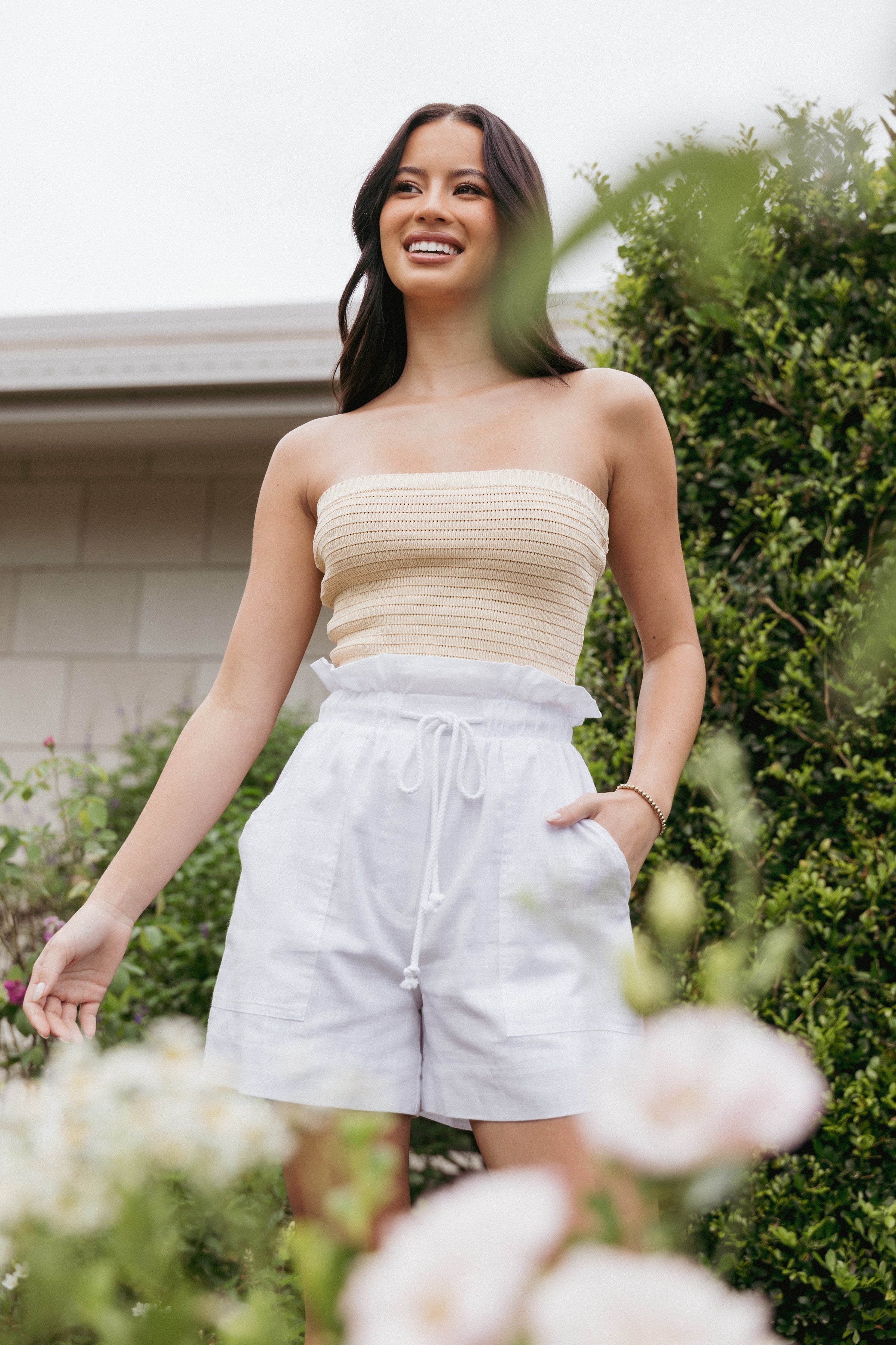 Maete Cotton Paperbag Shorts - White