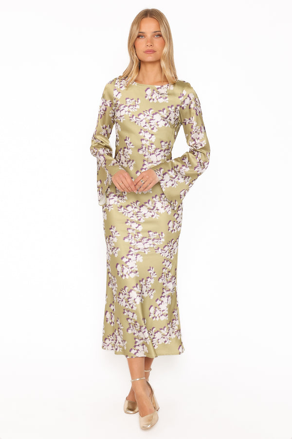 Maia Long Sleeve Maxi Dress - Green Rum Floral