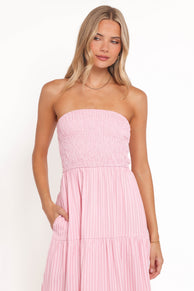 Maisie Strapless Midi Dress - Pink Stripe