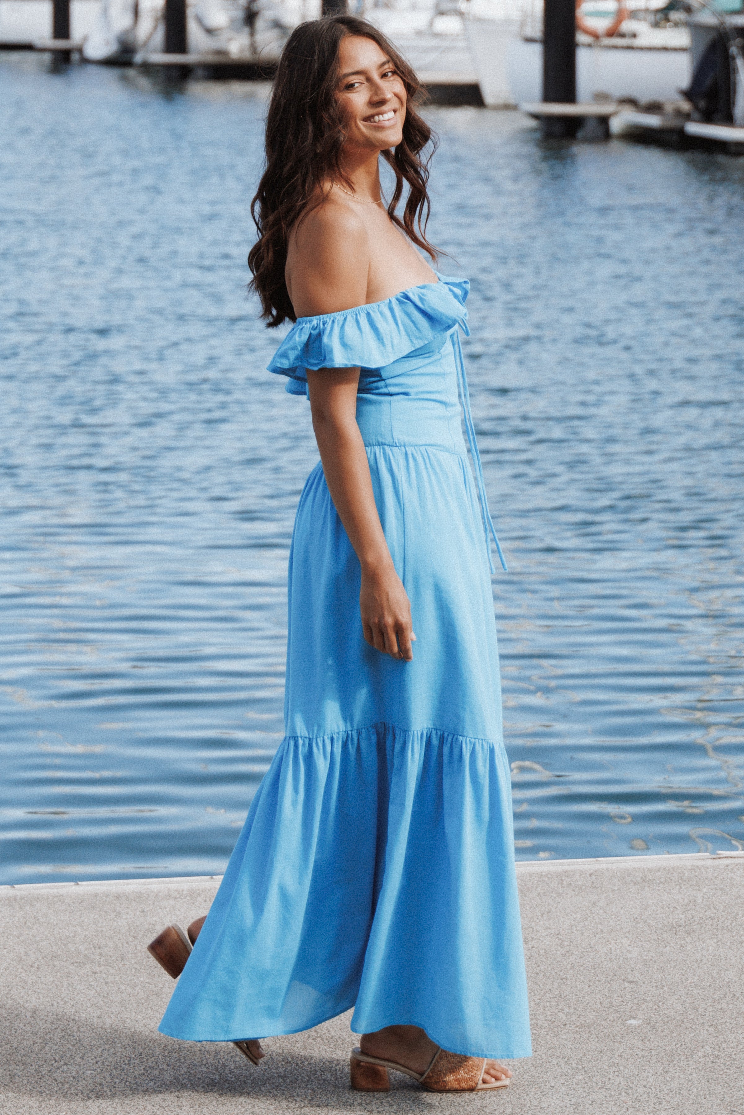 Malta Off Shoulder Maxi Dress - Cobalt