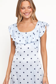 Manaris Off Shoulder Maxi Dress - Blue Polka Dot