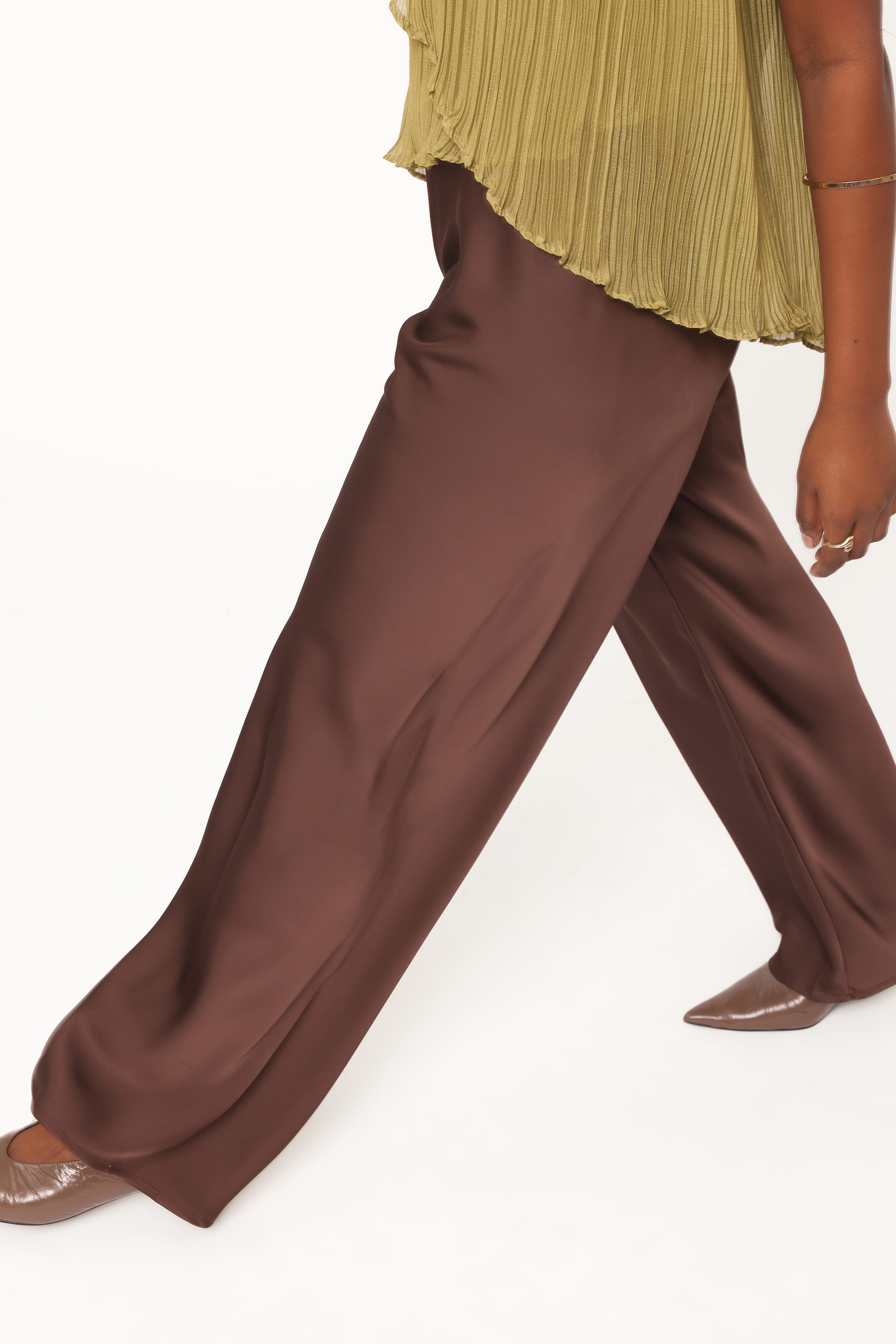 Lainey Satin Pants - Chocolate Brown