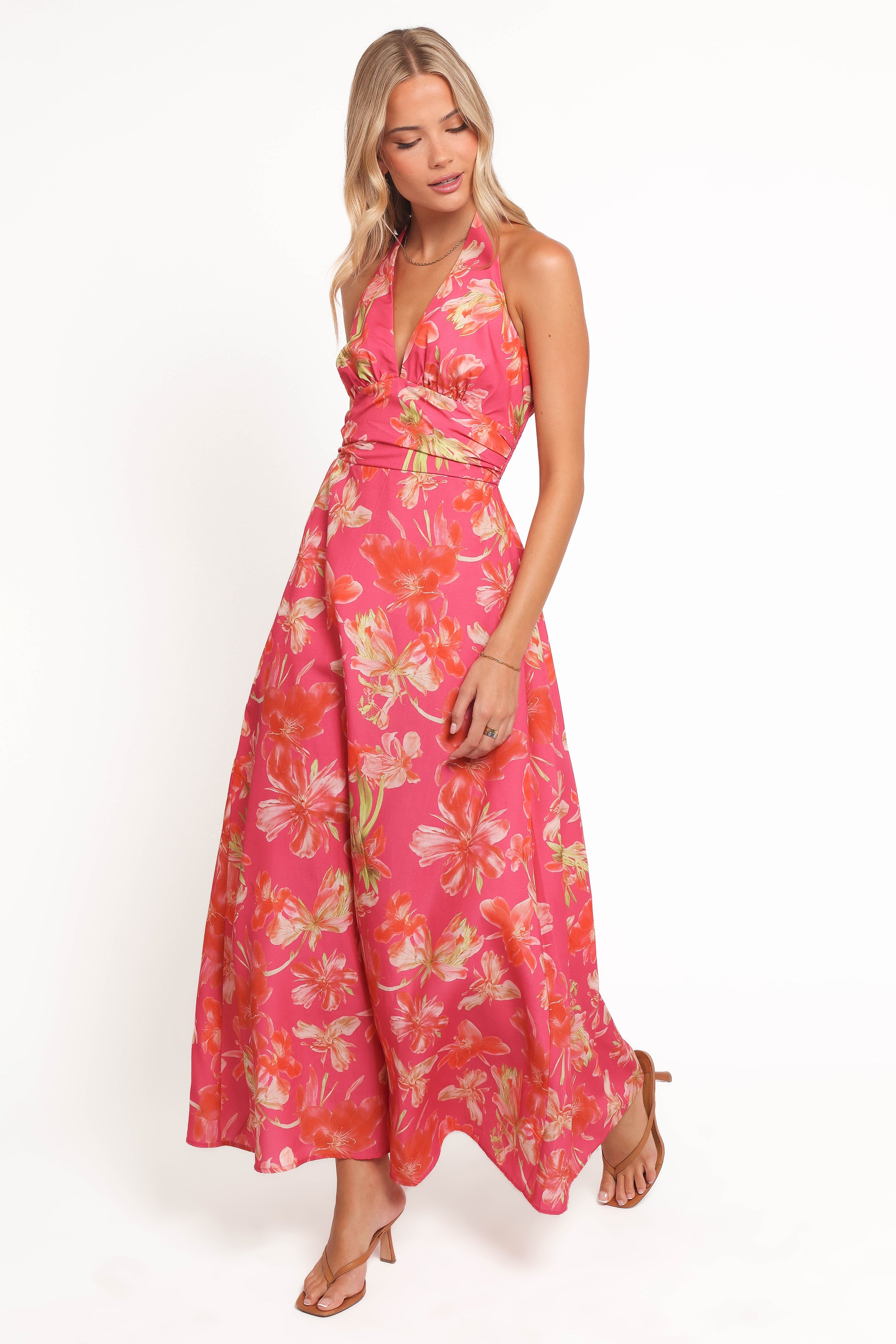 Marie Halterneck Maxi Dress - Pink Floral