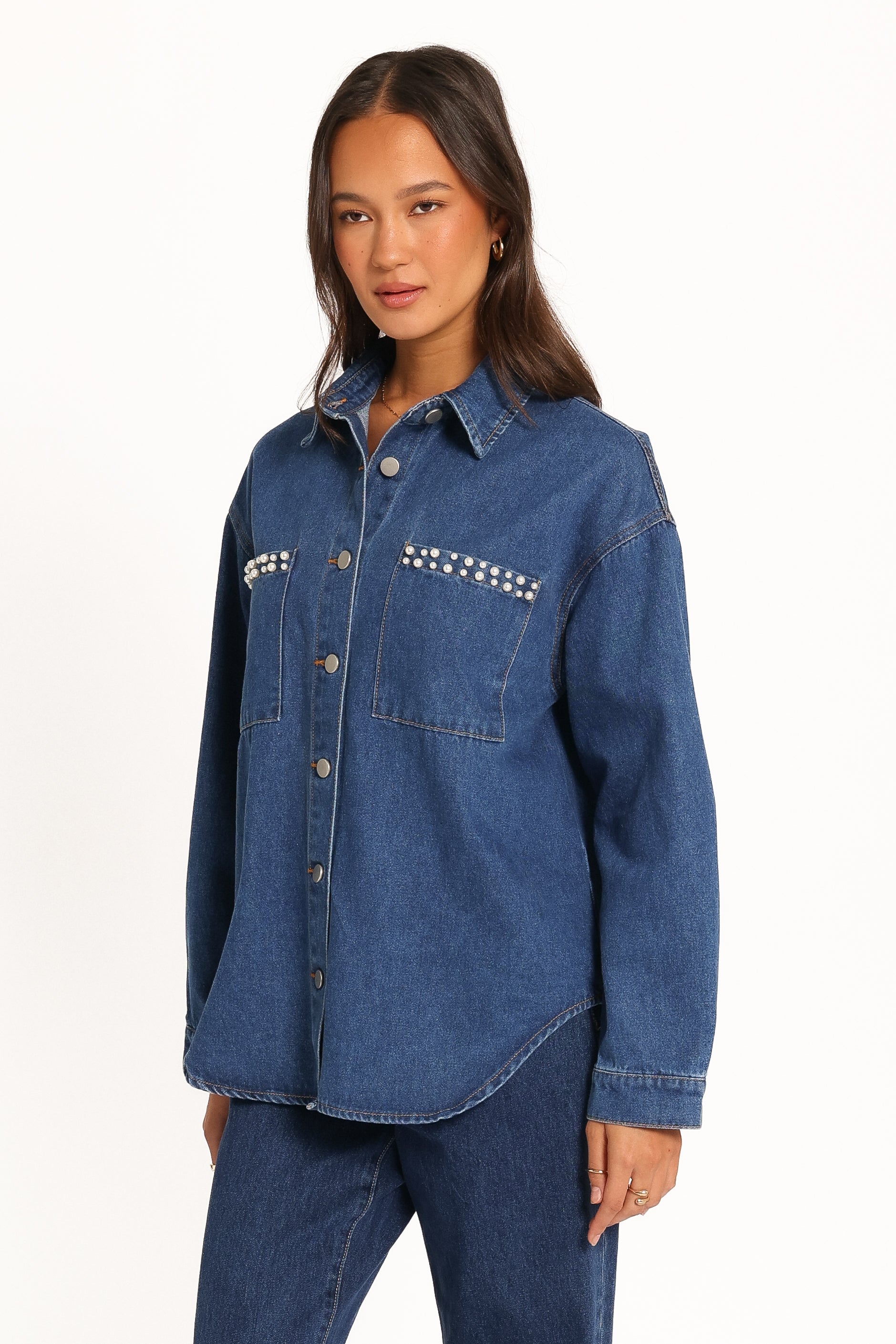 Mariska Pearl Denim Shirt - Indigo