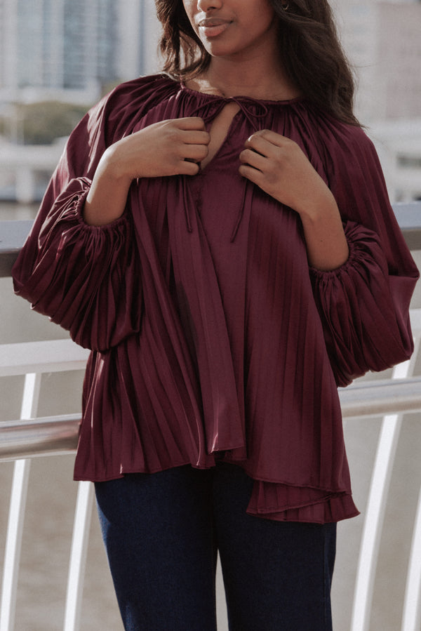 Marshall Pleated Top - Burgundy