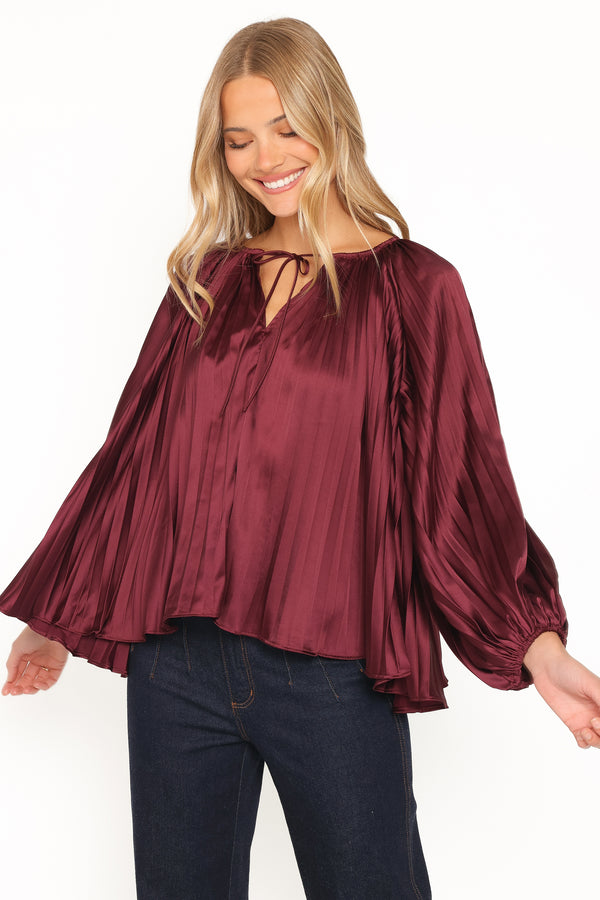 Marshall Pleated Top - Burgundy