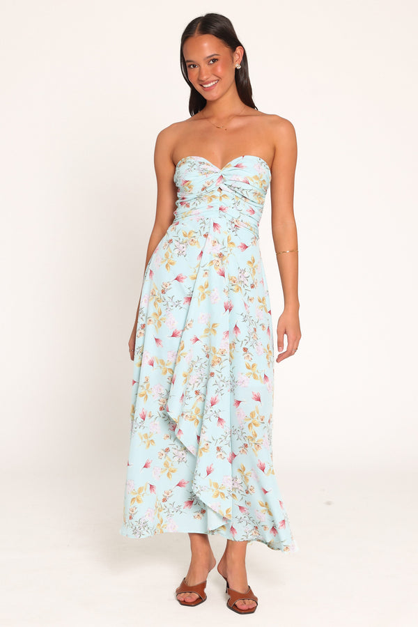 Marta Strapless Midi Dress - Blue Floral