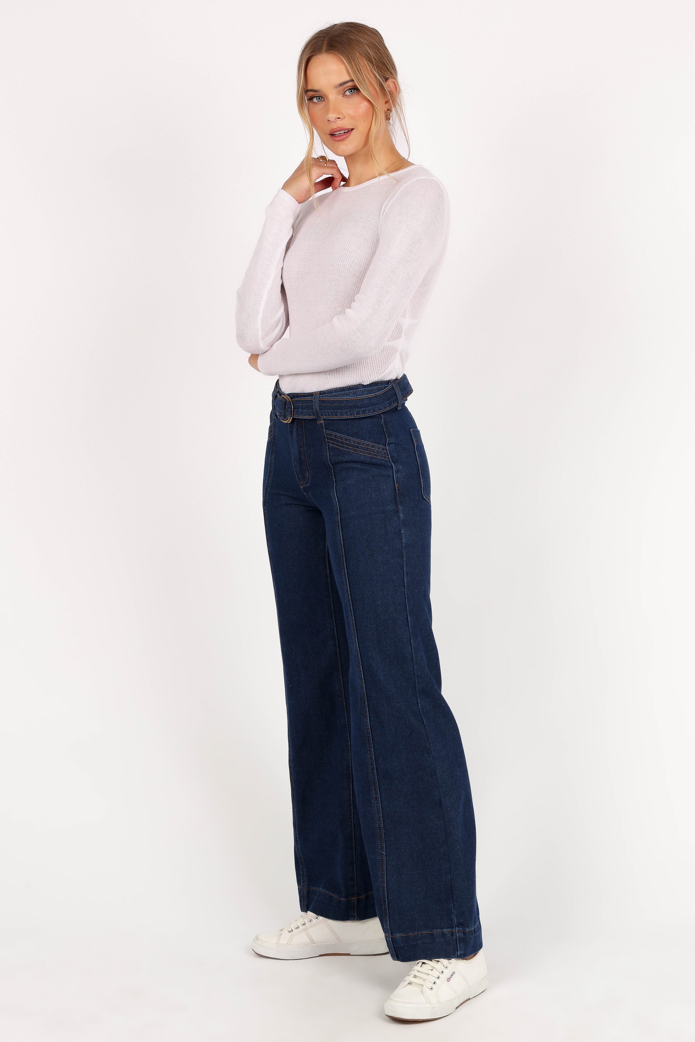 Mason Belted Wide Leg Jean - Mid Wash