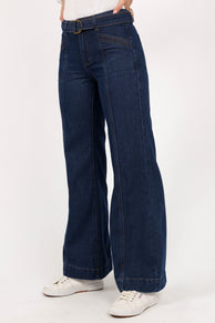 Mason Belted Wide Leg Jean - Mid Wash