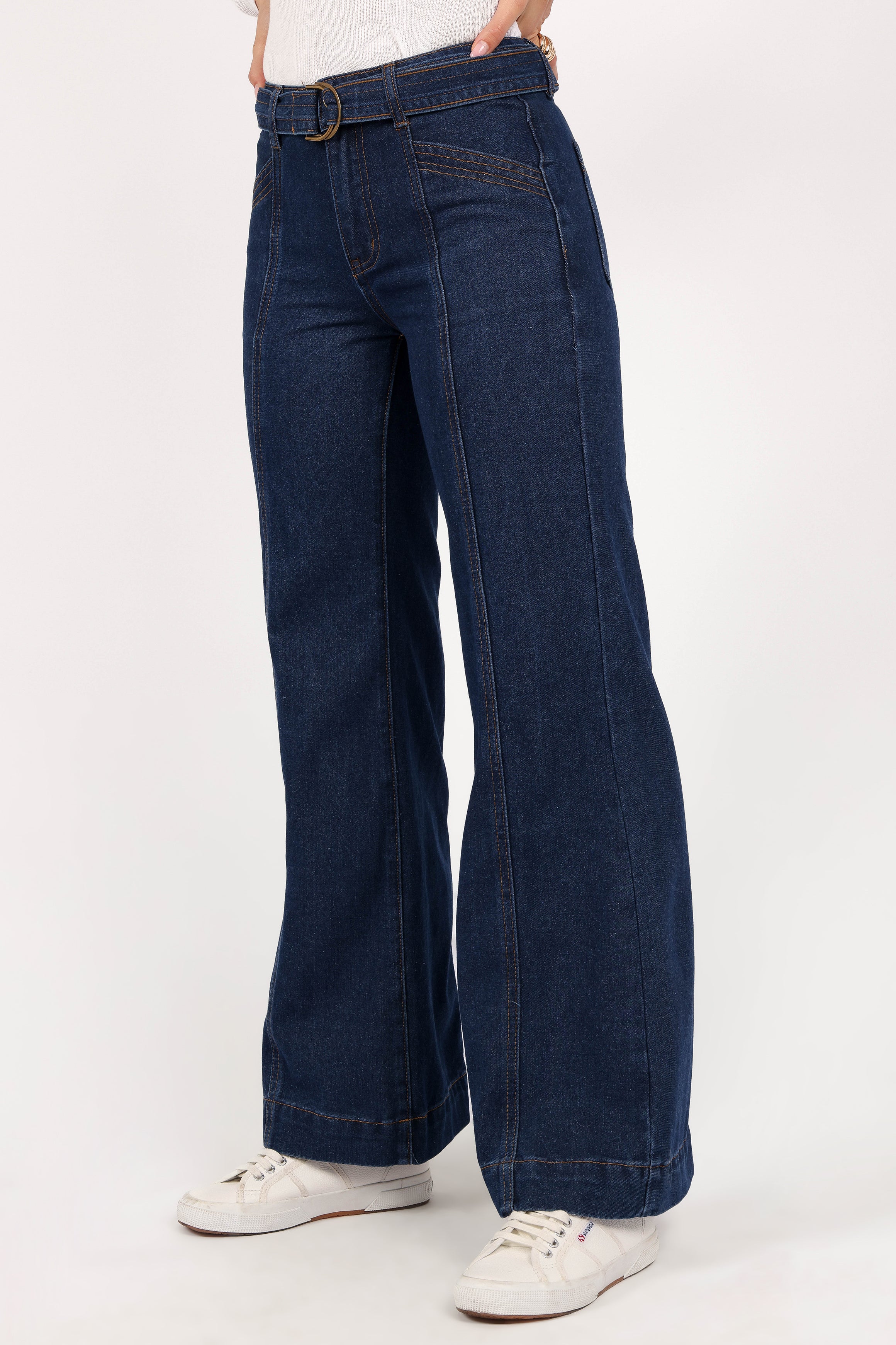 Mason Belted Wide Leg Jean - Mid Wash