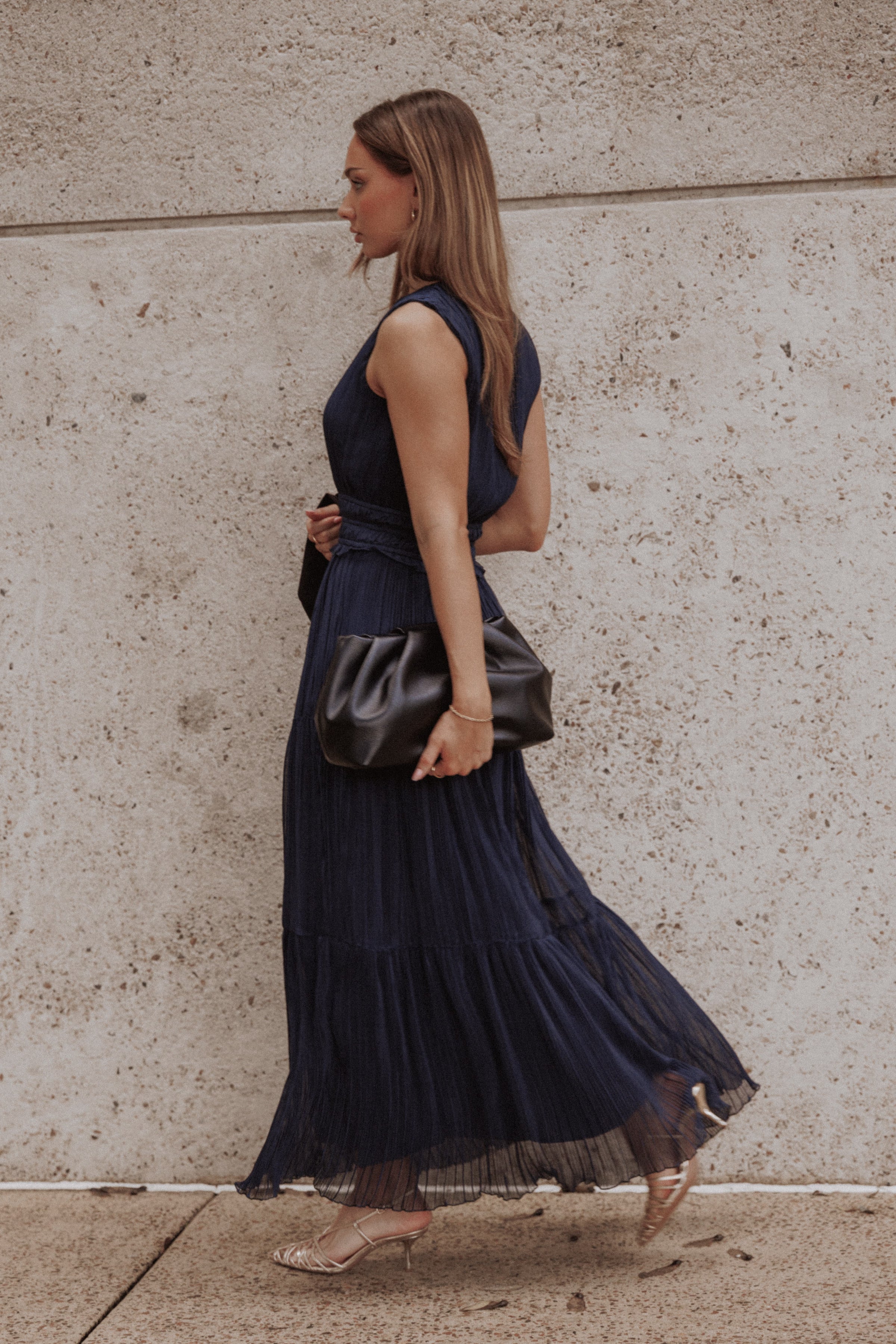 Maven Plisse Maxi Dress - Navy