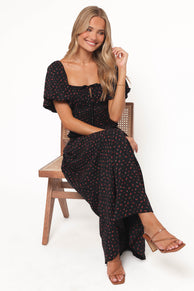 Melantha Midi Dress - Black Floral