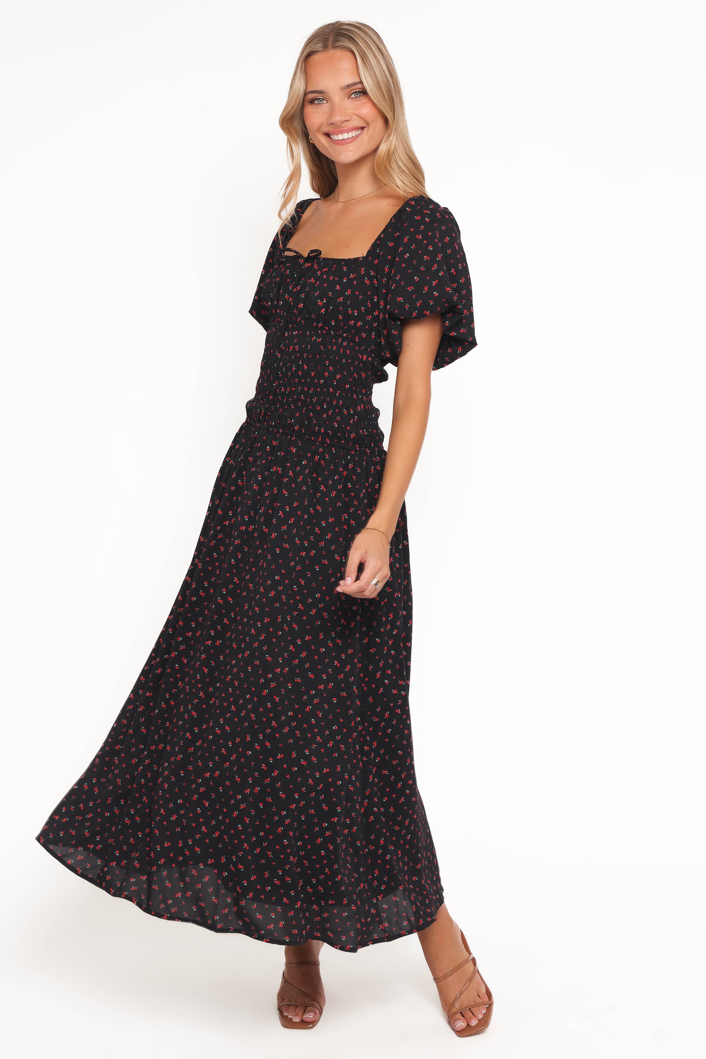 Melantha Midi Dress - Black Floral