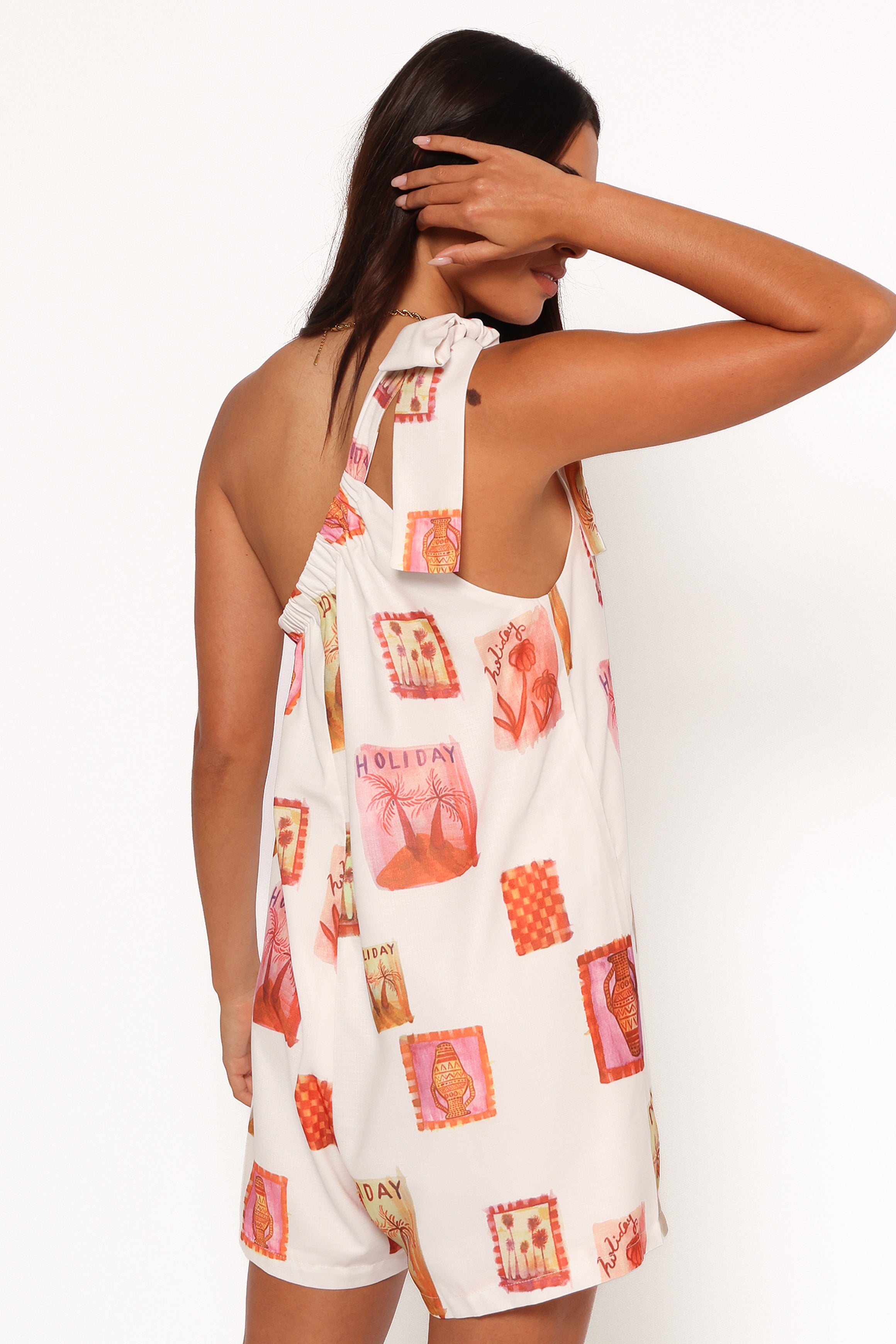 Mellie One Shoulder Playsuit - White Multi