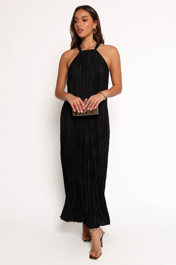 Melody Plisse Halter Maxi Dress - Black