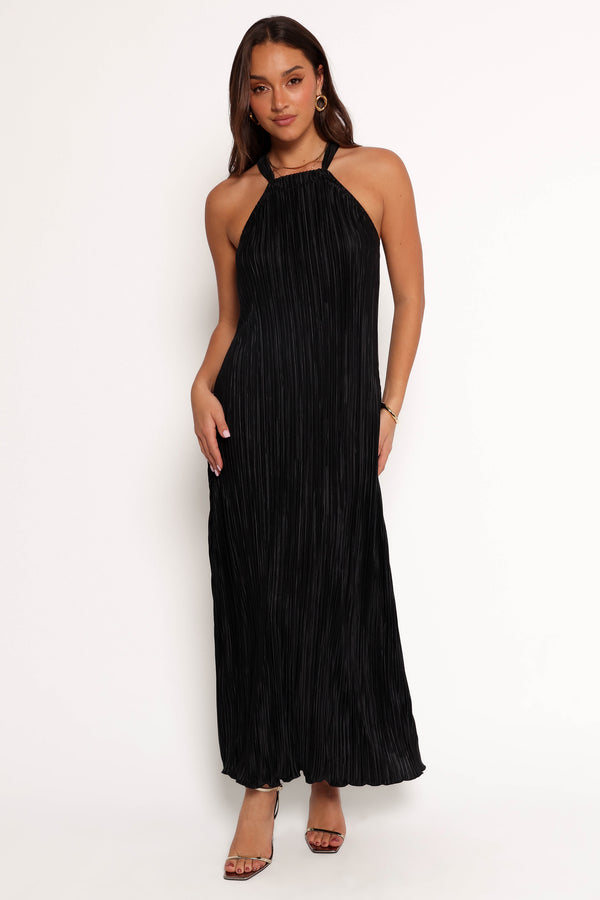 Melody Plisse Halter Maxi Dress - Black