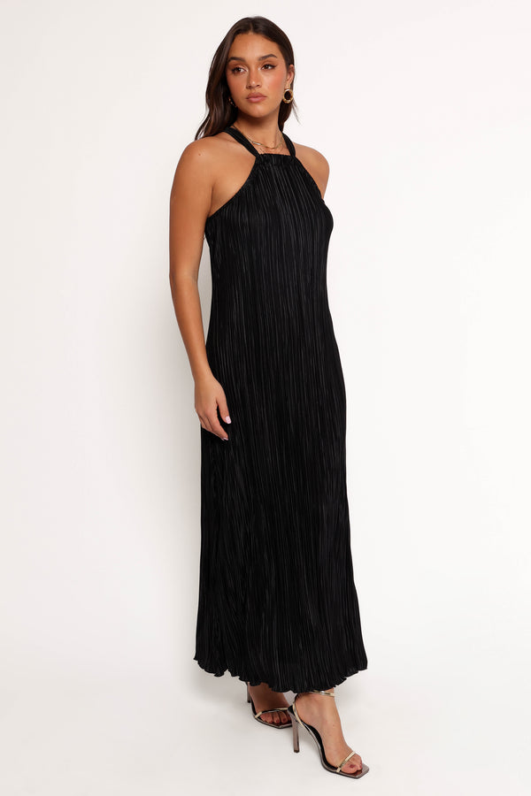 Melody Plisse Halter Maxi Dress - Black