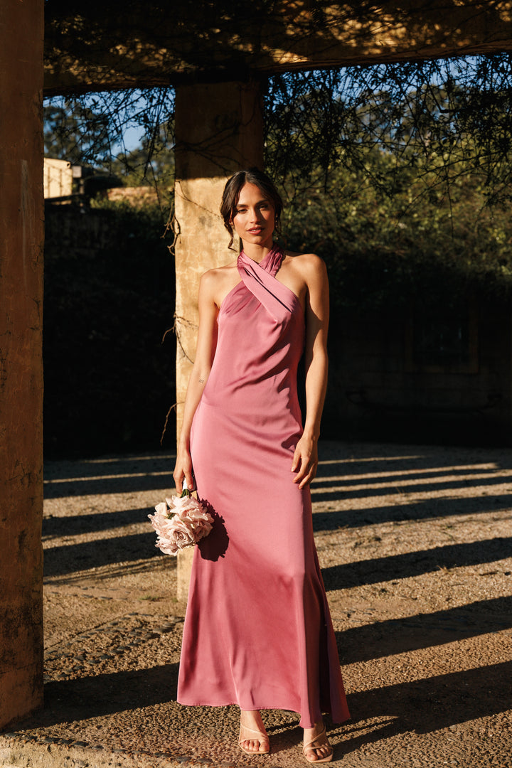 Collective Dress - Mila Halterneck Maxi Dress - Dark Rose secondary image