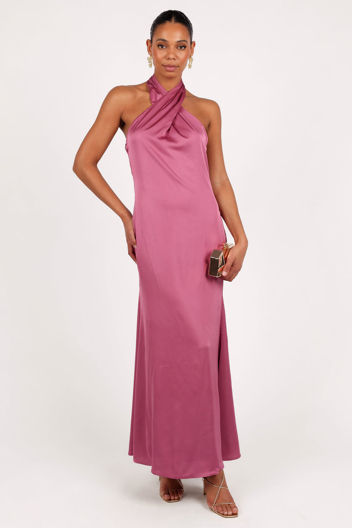 Collective Dress - Mila Halterneck Maxi Dress - Dark Rose fourth image