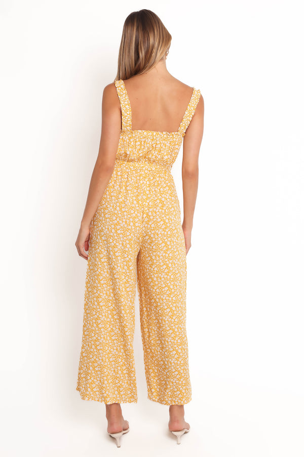 Mishia Tie Waist Jumpsuit - Yellow Floral