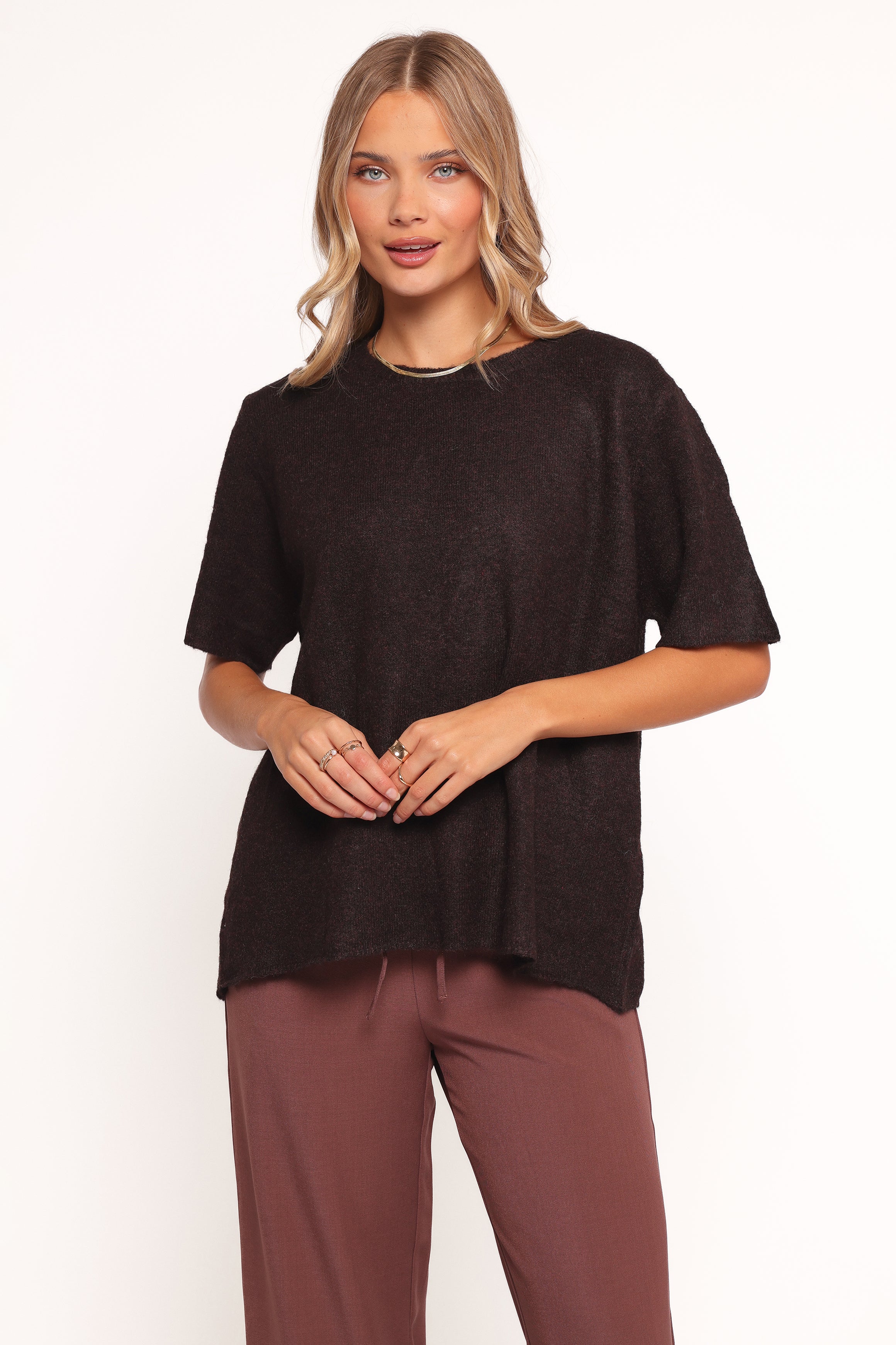 Morris Short Sleeve Oversized Sweater Tee - Dark Chocolate