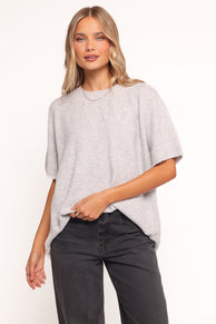 Morris Short Sleeve Oversized Sweater Tee - Grey