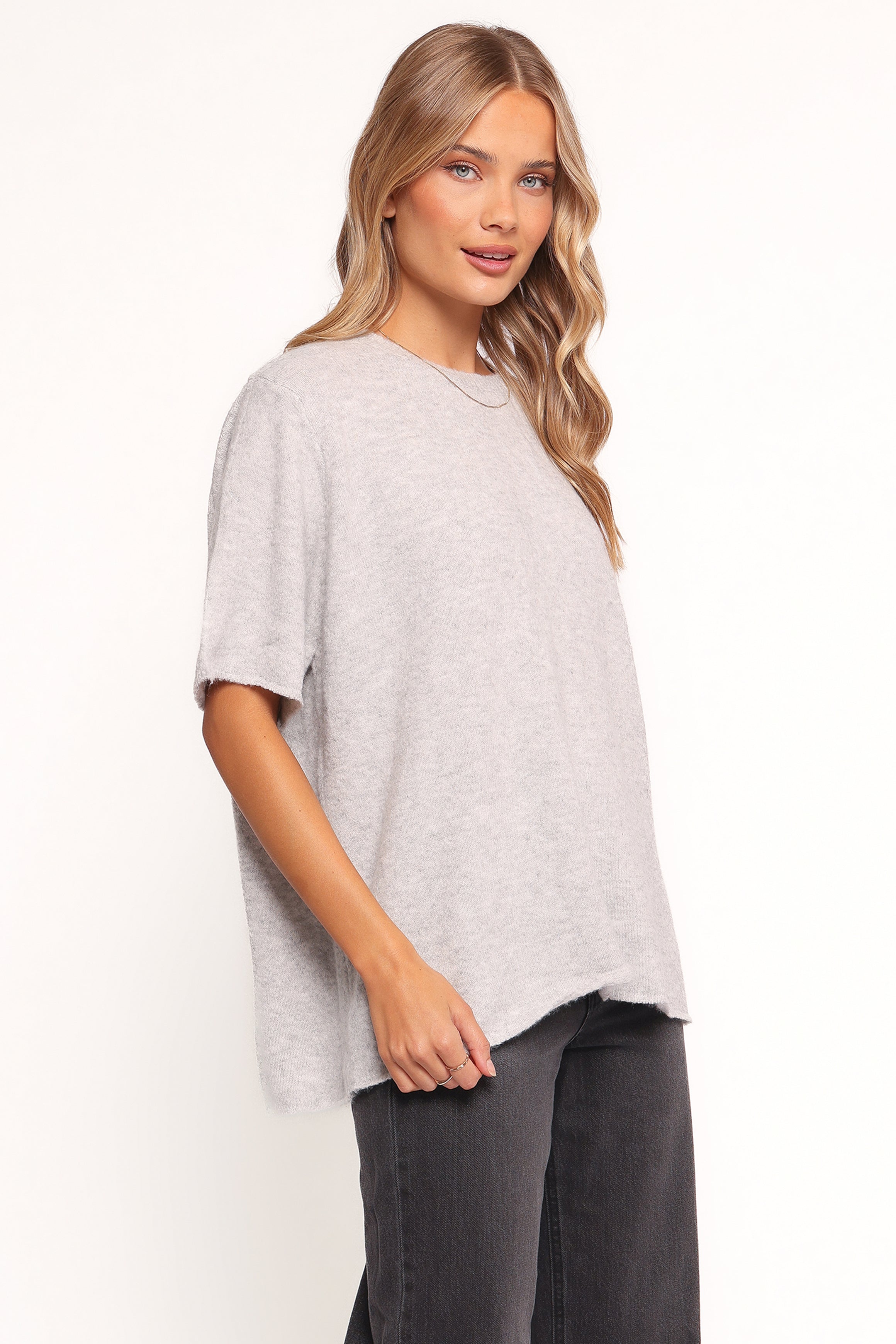 Morris Short Sleeve Oversized Sweater Tee - Grey