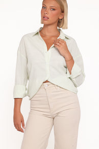 Murphy Button Up Long Sleeve Top - Olive Stripe