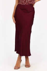 Nellie Satin Midi Skirt - Burgundy