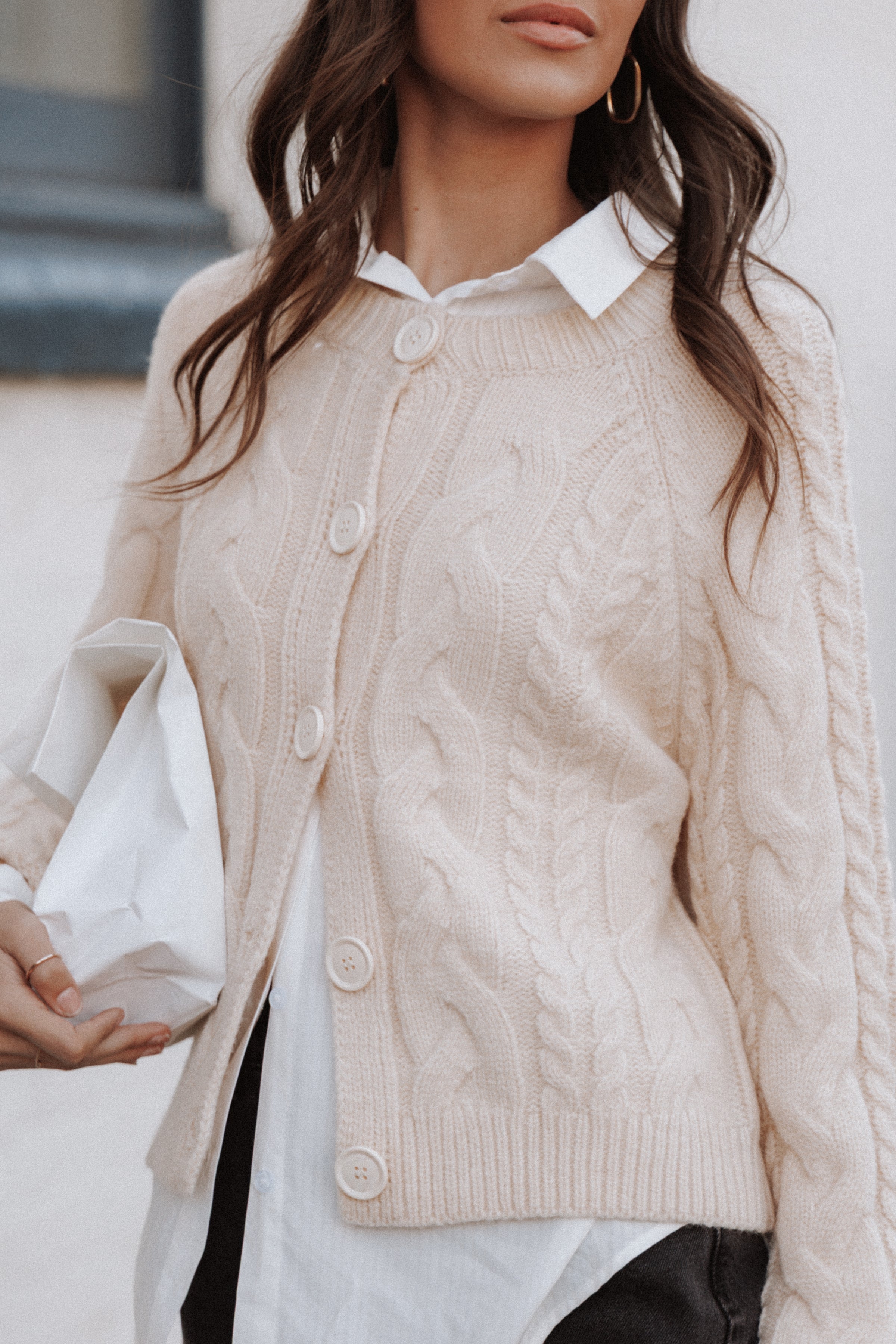 Nika Cable Knit Cardigan - Taupe