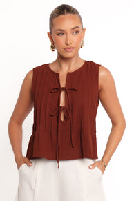 Nika Pleated Top - Chocolate Brown