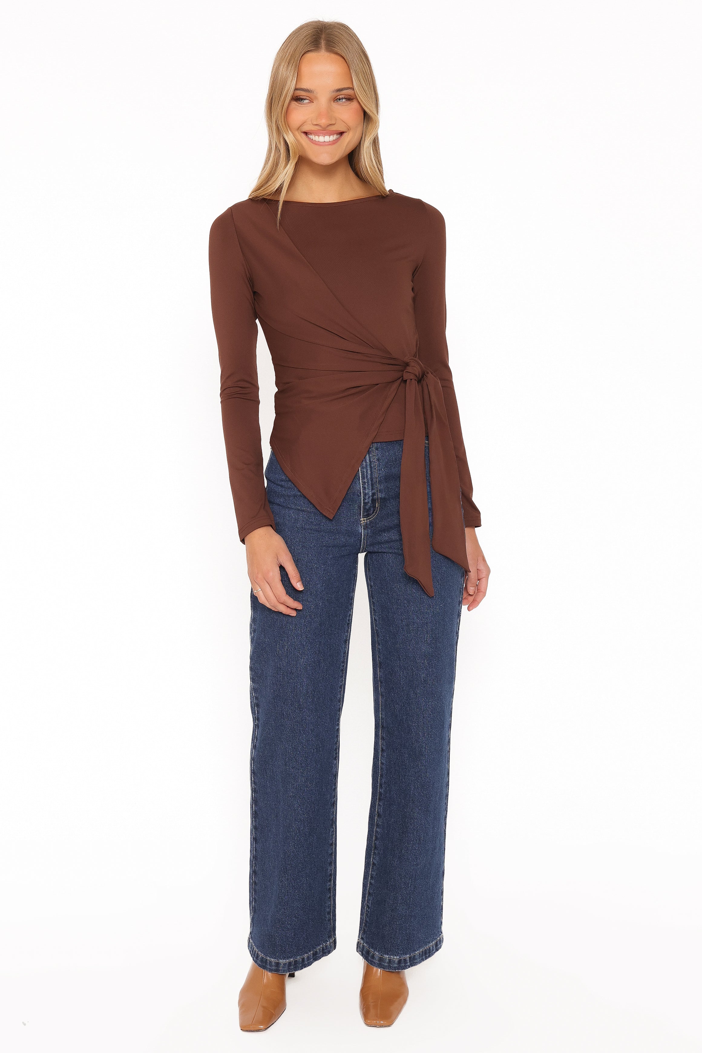Noah Gathered Knit Top - Chocolate