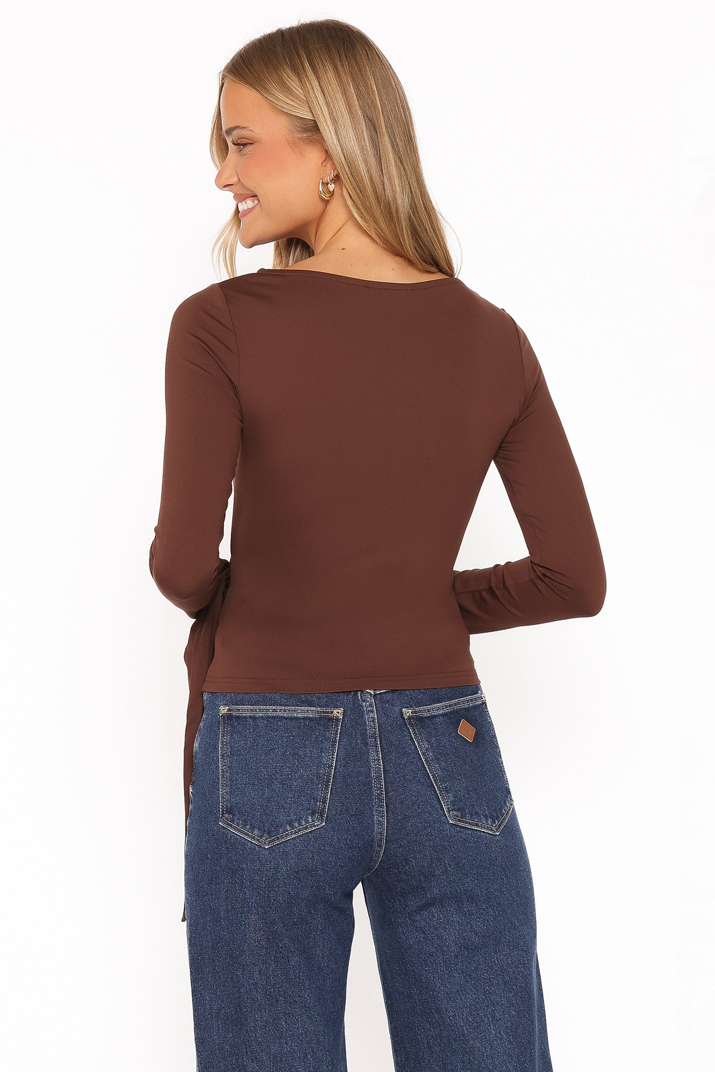 Noah Gathered Knit Top - Chocolate
