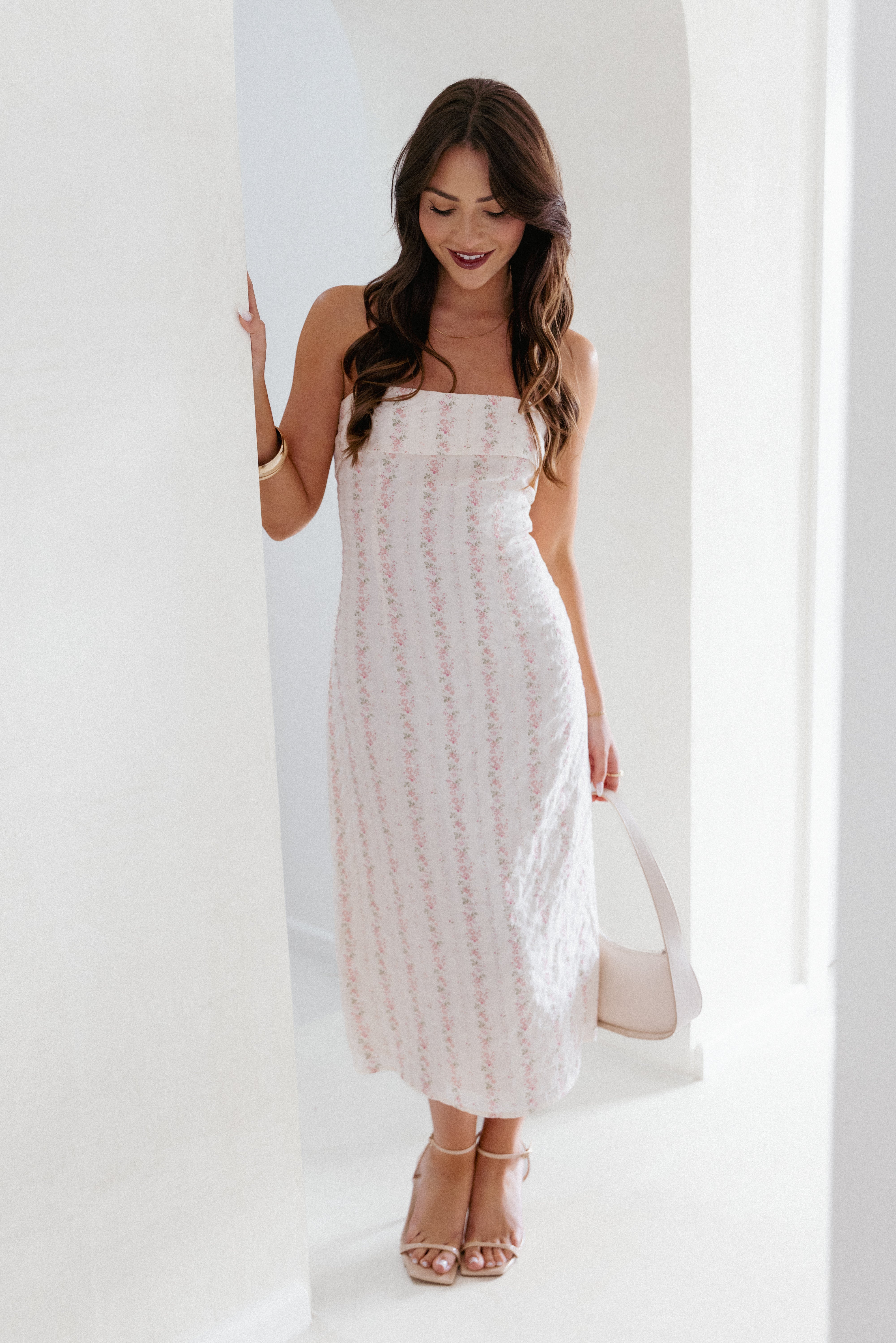 Norma Strapless Midi Dress - Pink Floral