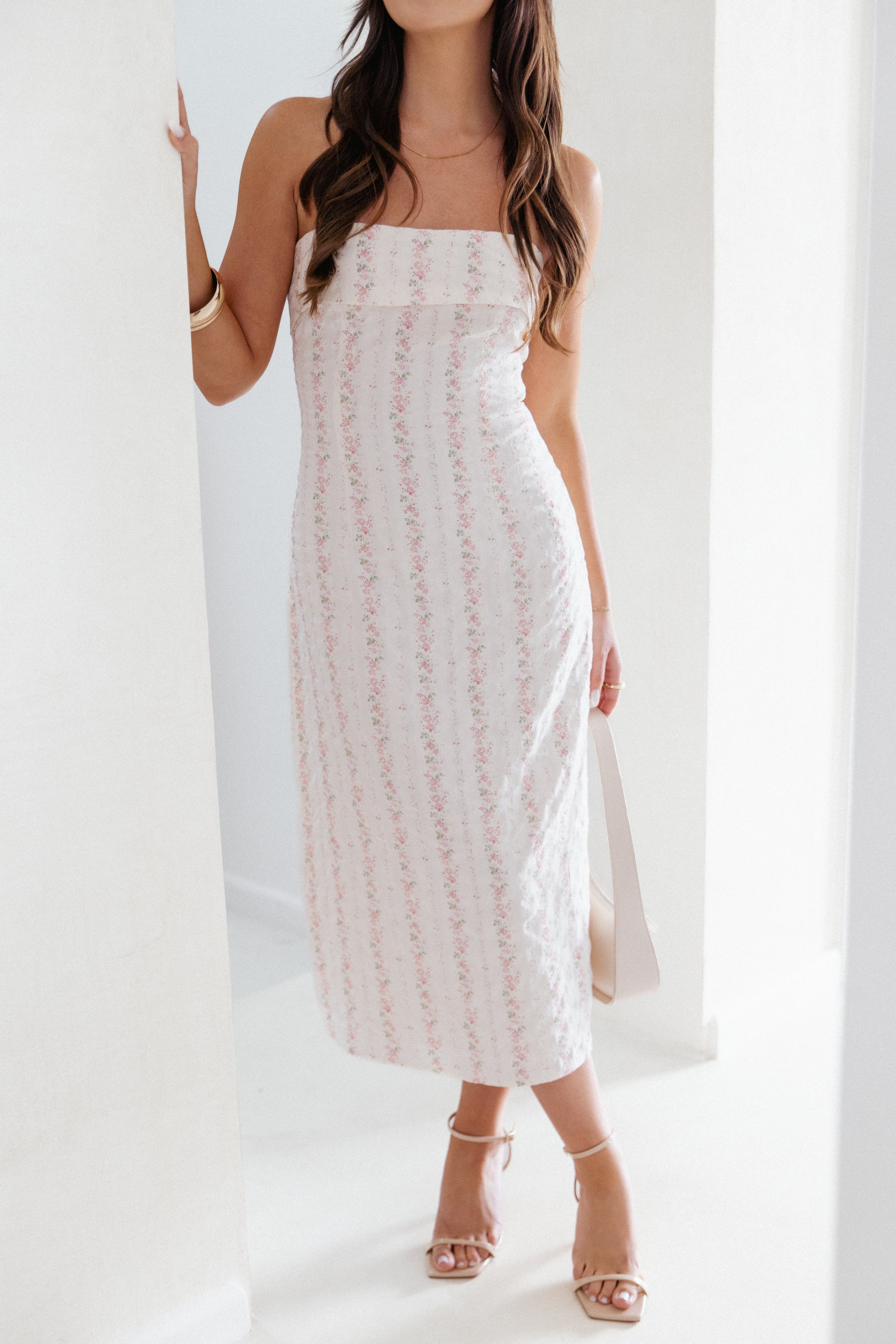 Norma Strapless Midi Dress - Pink Floral