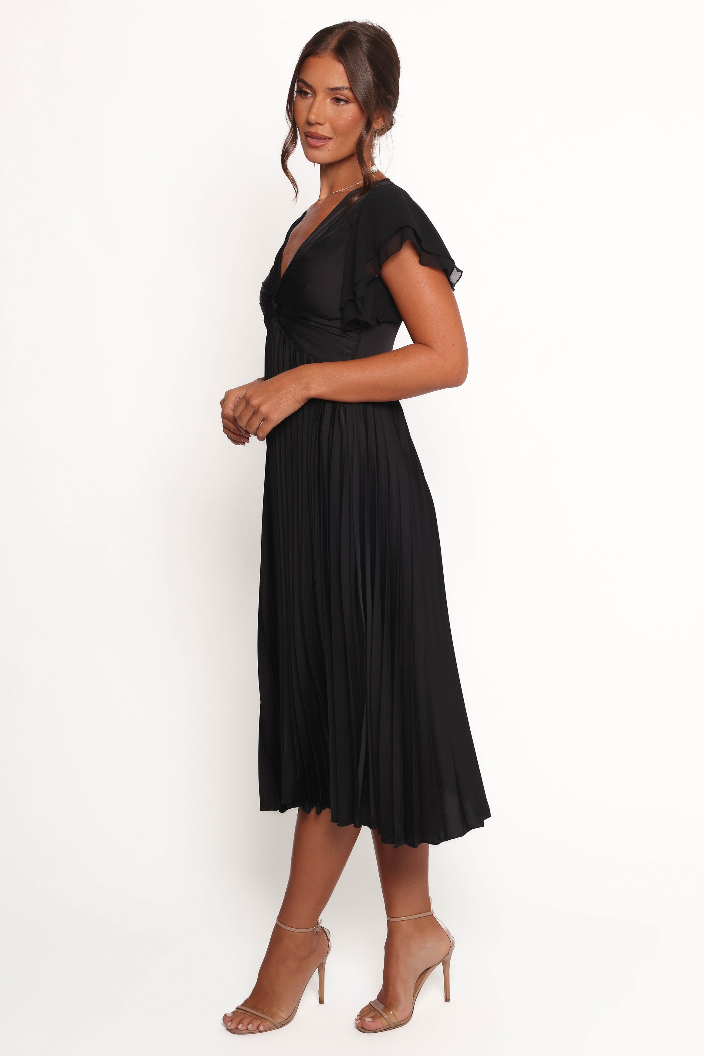 Nova Flutter Sleeve Midi Dress - Black