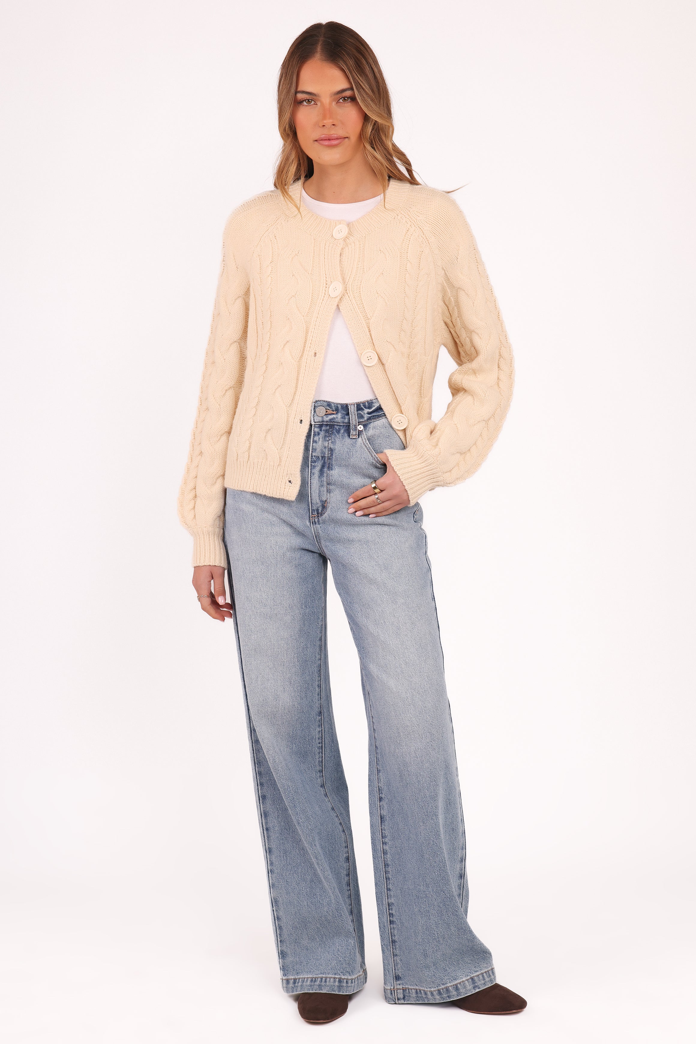 Nika Cable Knit Cardigan - Taupe