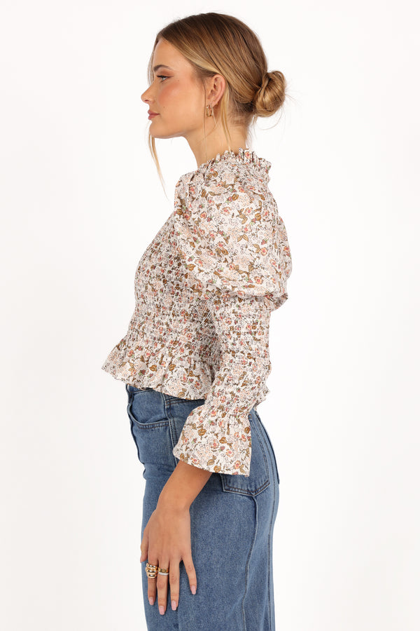 Novah Long Sleeve Top - White Floral