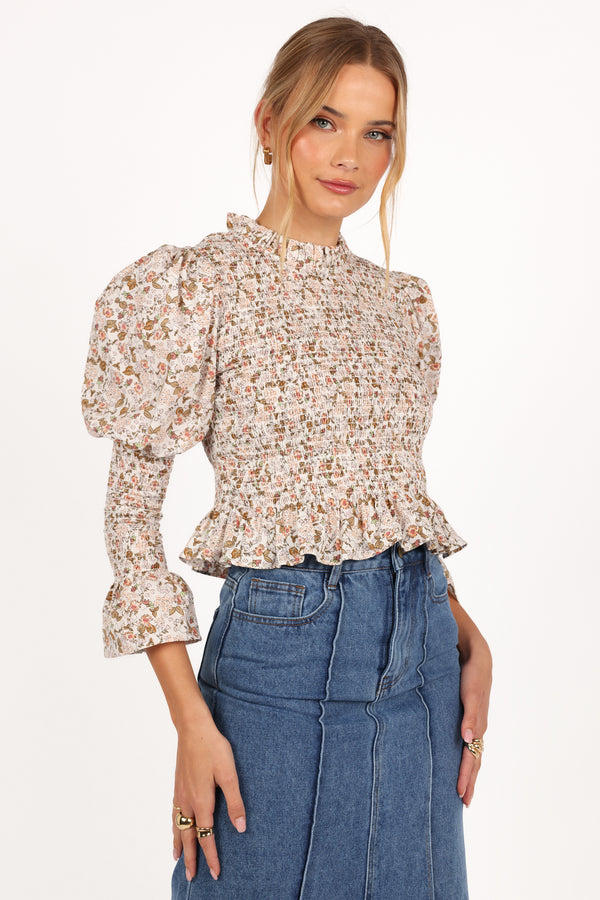 Novah Long Sleeve Top - White Floral