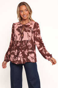 Nyla Top - Pink Brown Floral
