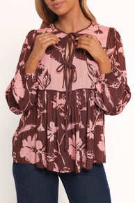 Nyla Top - Pink Brown Floral