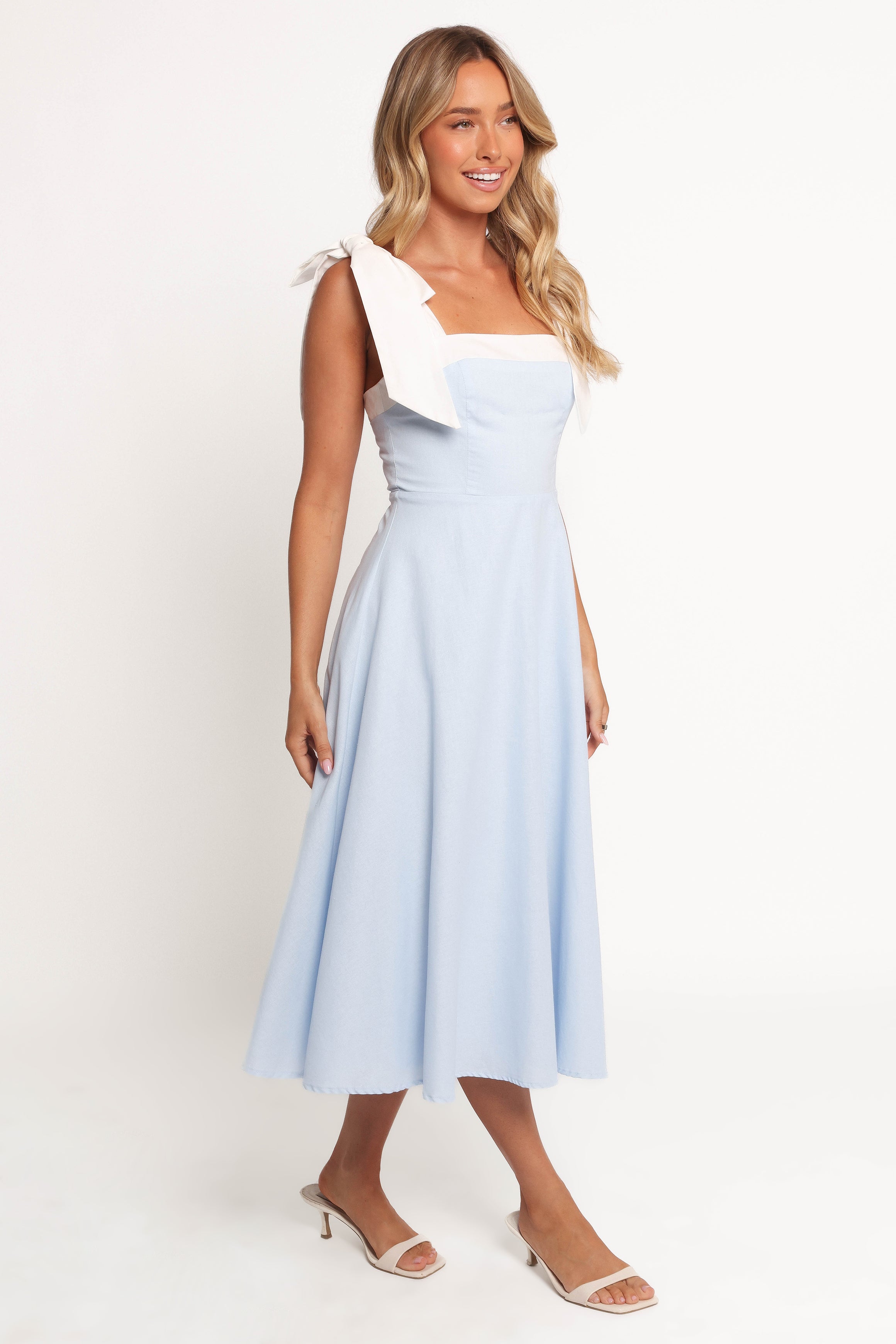 Olinda Midi Dress - Pale Blue/White