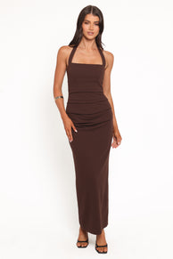 Ongelique Halterneck Maxi Dress - Brown