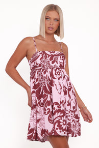 Ottilia Mini Dress - Pink Brown Paisley