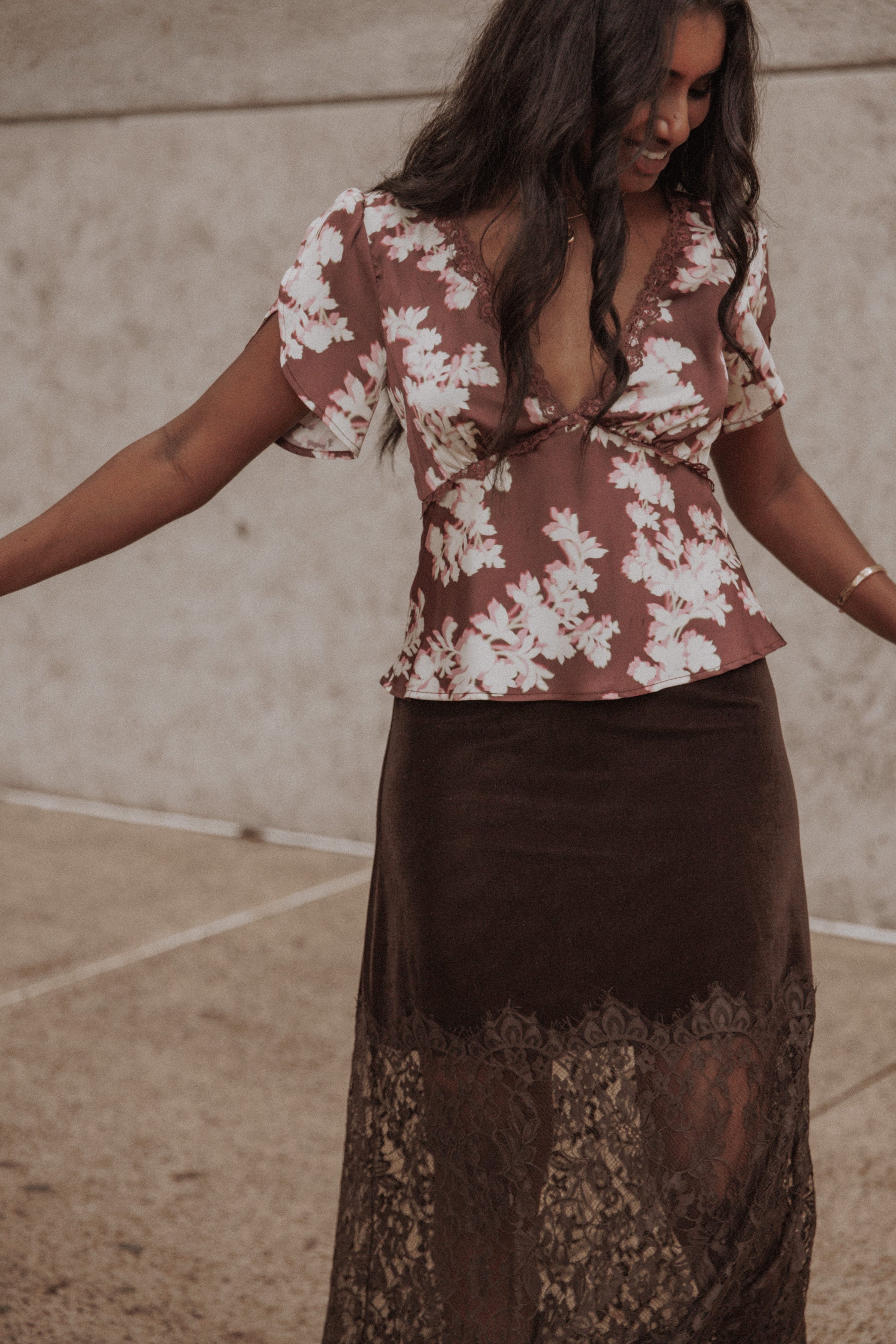 Owen Lace Insert Top - Pink Rum Floral