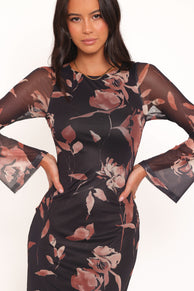 Pablo Long Sleeve Maxi Dress - Black Floral