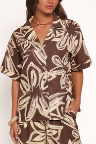 Pacifica Button Up Shirt - Chocolate Floral